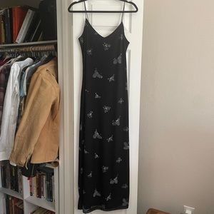Vintage 90s Y2K Black Slip Dress W/ Silver Butterflies